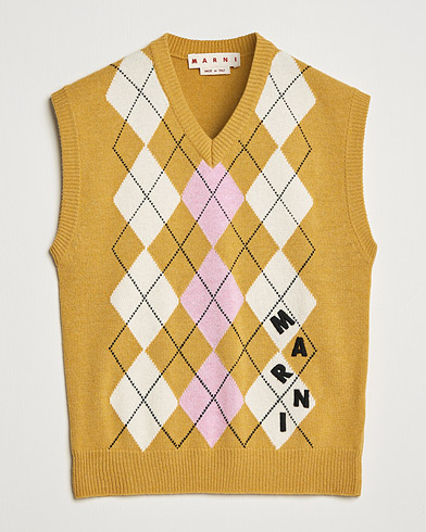 Herr | Västar | Marni | Shetland Argyle Knit Vest White/Yellow