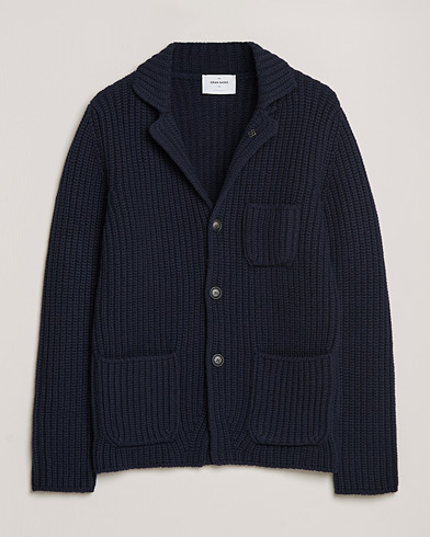 Herr | Gran Sasso | Gran Sasso | Heavy Wool Knitted Blazer Cardigan Navy