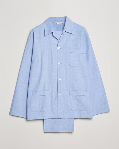 Herr | Loungewear | Derek Rose | Brushed Cotton Flannel Herringbone Pyjama Set Blue