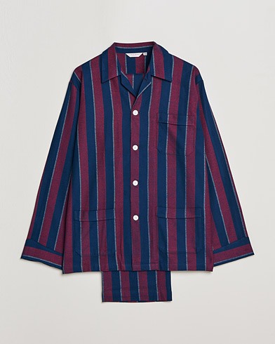 Herr | Derek Rose | Derek Rose | Brushed Cotton Flanell Striped Pyjama Set Navy