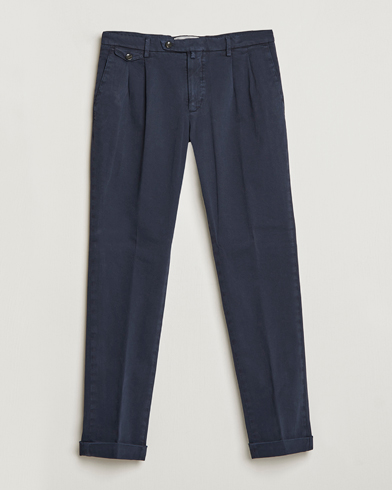 Herr | Chinos | Briglia 1949 | Easy Fit Pleated Cotton Stretch Chino Navy