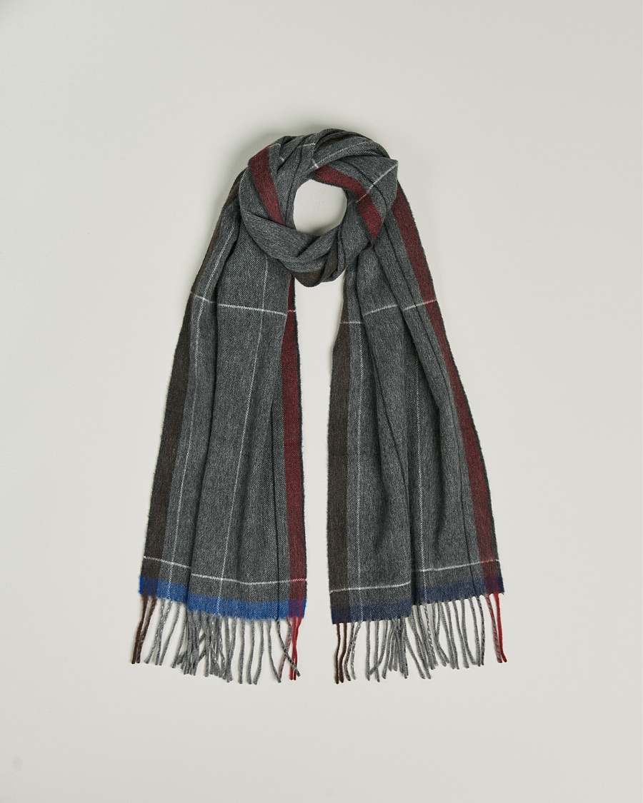 Herr | | Begg & Co | Vale Lambswool/Cashmere Needle Check Scarf Grey Multi