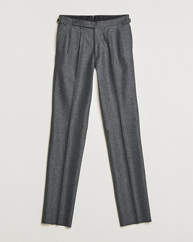 Herr | Byxor | Beams F | Pleated Flannel Trousers Dark Grey