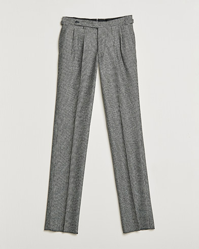 Herr | Flanellbyxor | Beams F | Pleated Flannel Trousers Grey Check