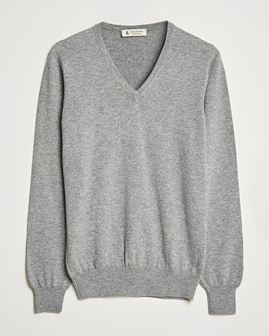 Herr | Pullover V-ringade | Piacenza Cashmere | Cashmere V Neck Sweater Light Grey