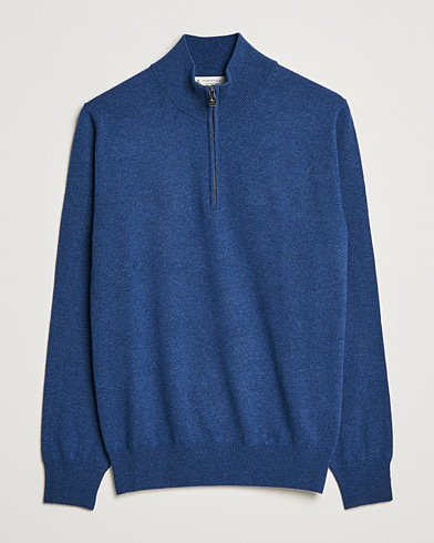 Herr | Kashmirtröjor | Piacenza Cashmere | Cashmere Half Zip Sweater Indigo Blue