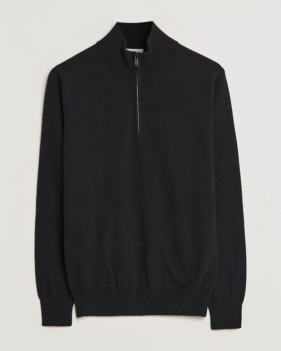 Piacenza Cashmere Cashmere Half Zip Sweater Black – Svart
