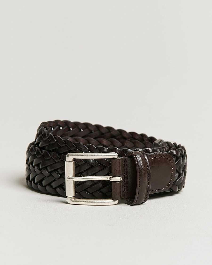 Anderson's Woven Leather 3,5 cm Belt Dark Brown – Brun