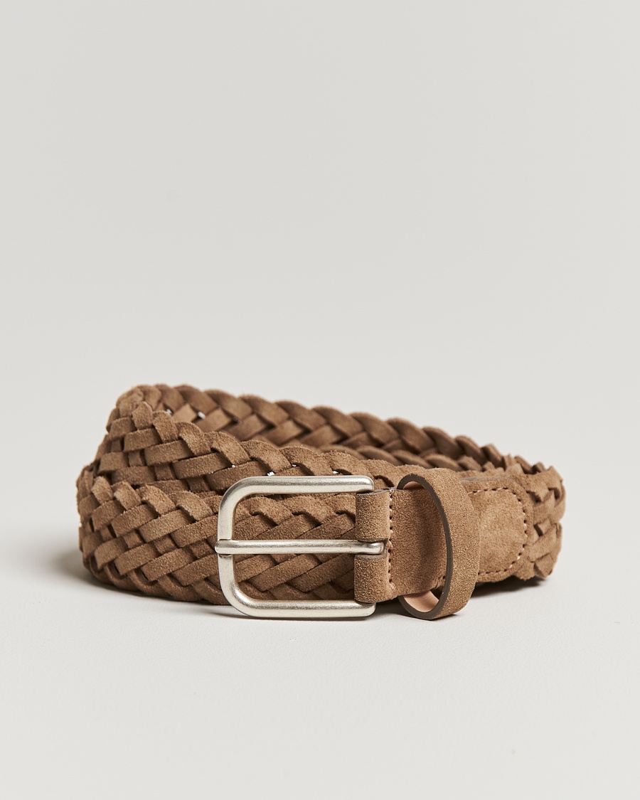 Herr | Snart i lager | Anderson's | Woven Suede Belt 3 cm Beige