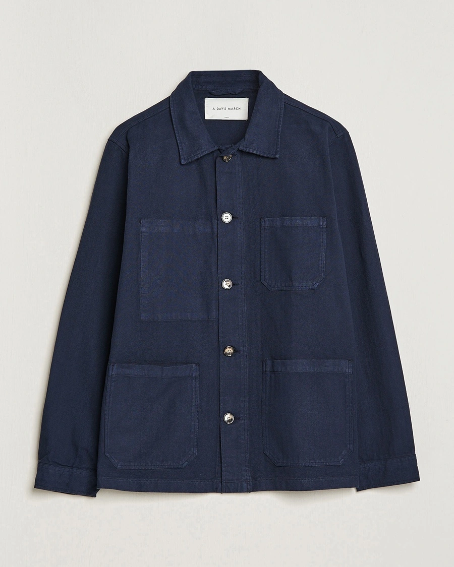 A Day's March Herringbone Overshirt Navy – Blå