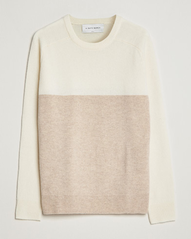 Herr | Tröjor | A Day's March | Brodick Block Lambswool Sweater Sand/Off White