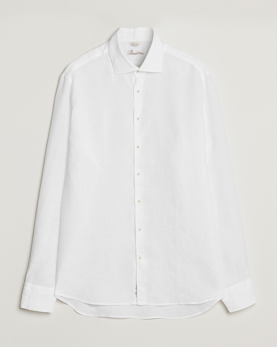  Fitted Body Cut Away Linen Shirt White