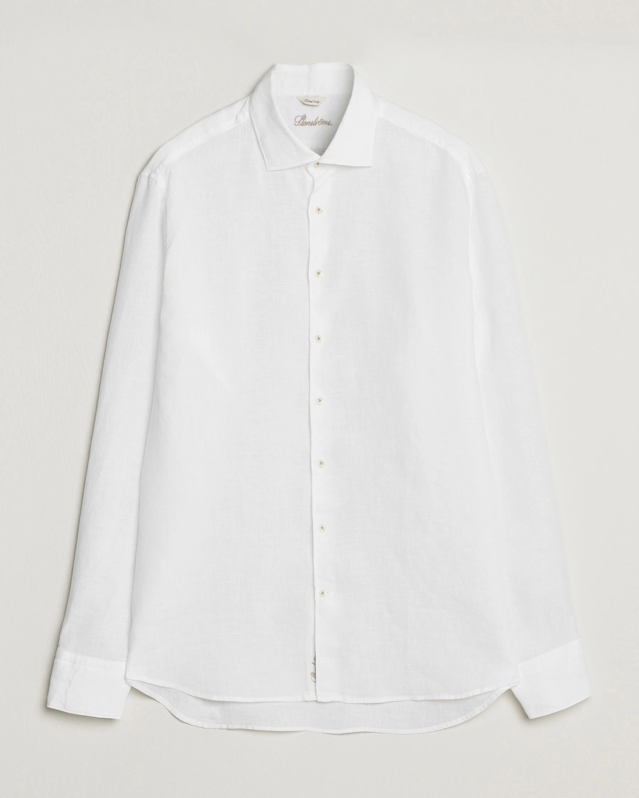 Herr | Linneavdelningen | Stenströms | Fitted Body Cut Away Linen Shirt White