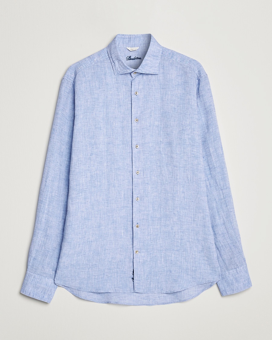  Fitted Body Cut Away Linen Shirt Blue