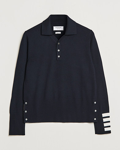 Herr | Stickade pikéer | Thom Browne | 4-Bar Merino Wool Knitted Polo Navy