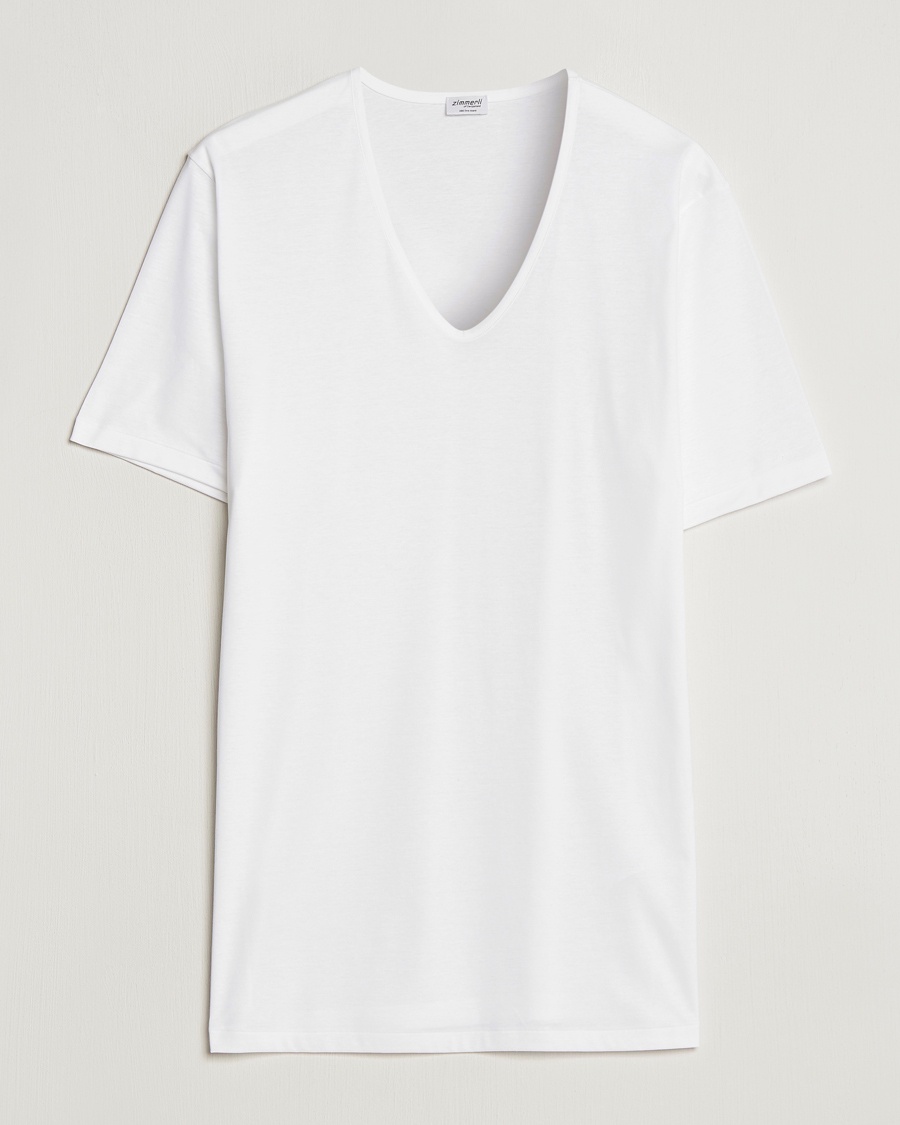 Zimmerli of Switzerland Sea Island Cotton V-Neck T-Shirt White – Vit