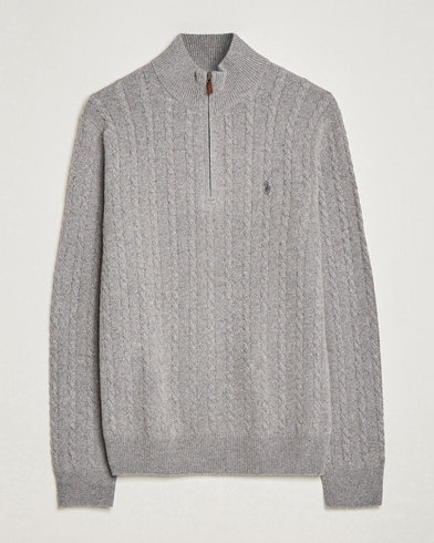 Herr | Zip-tröjor | Polo Ralph Lauren | Cotton/Wool Cable Half-Zip Fawn Grey Heather