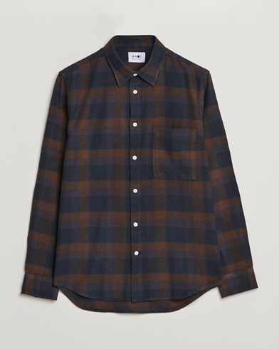 Herr | Casual | NN07 | Arne Brushed Cotton Checked Shirt Brown/Navy