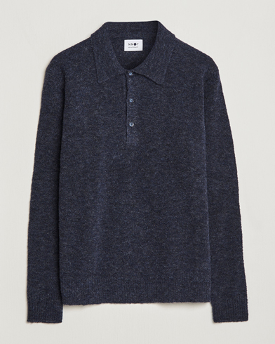 Herr |  | NN07 | Alfie Boiled Wool Knitted Polo Blue Melange
