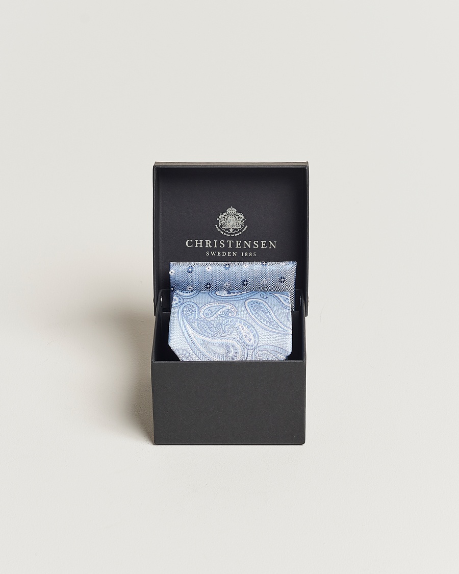 Herr | | Amanda Christensen | Box Set Silk 8cm Tie With Pocket Square Blue