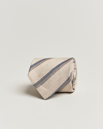 Herr |  | Amanda Christensen | Silk/Linen Striped 8cm Tie Natural