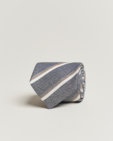 Herr | Slipsar | Amanda Christensen | Silk/Linen Striped 8cm Tie Navy