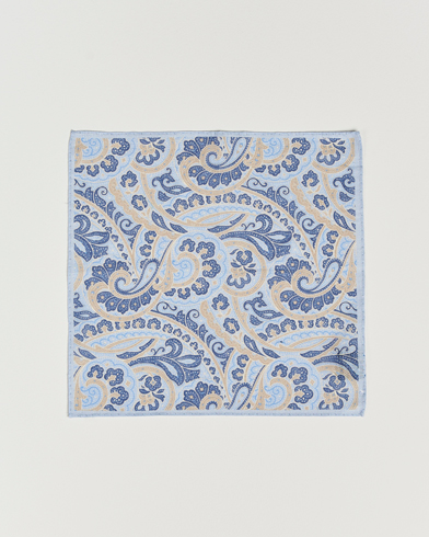 Herr |  | Amanda Christensen | Linen Printed Large Paisley Pocket Square Blue