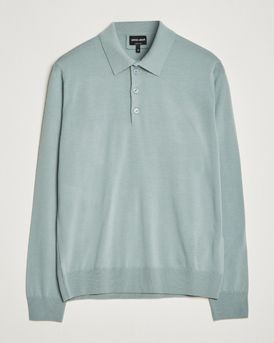 Herr | Stickade pikéer | Giorgio Armani | Long Sleeve Knitted Polo Light Grey