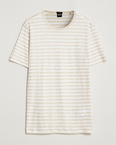 Herr |  | BOSS BLACK | Tiburt Striped Linen Crew Neck T-Shirt Open White 