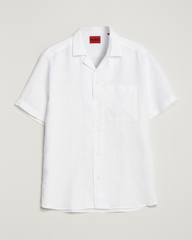 Herr |  | HUGO | Ellino Linen Resort Collar Short Sleeve Shirt White