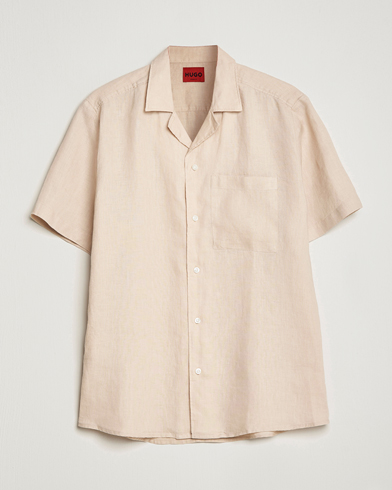 Herr | Kortärmade skjortor | HUGO | Ellino Linen Resort Collar Short Sleeve Shirt Beige