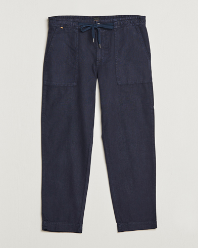 Herr | BOSS ORANGE | BOSS ORANGE | Sisla Cotton/Linen Drawstring Pants Dark Blue