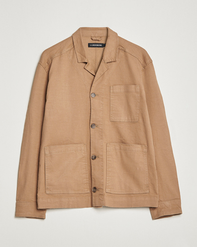 Herr | J.Lindeberg | J.Lindeberg | Errol Linen/Cotton Workwear Overshirt Tiger Brown