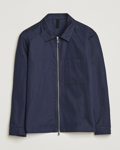 Herr | Skjortjackor | J.Lindeberg | Jason Cotton/Linen Stretch Zip Overshirt Navy