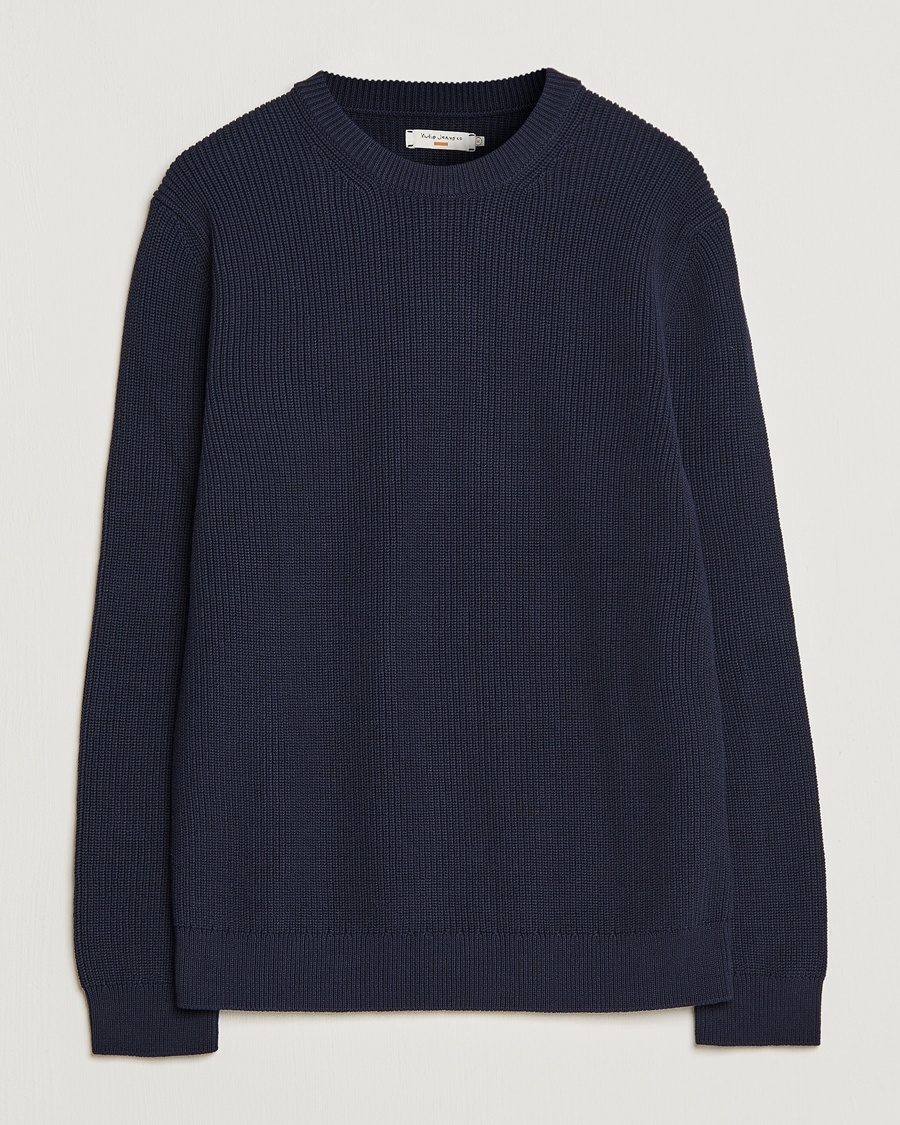 Herr | Stickade tröjor | Nudie Jeans | Augusti Rib Cotton Sweater Navy