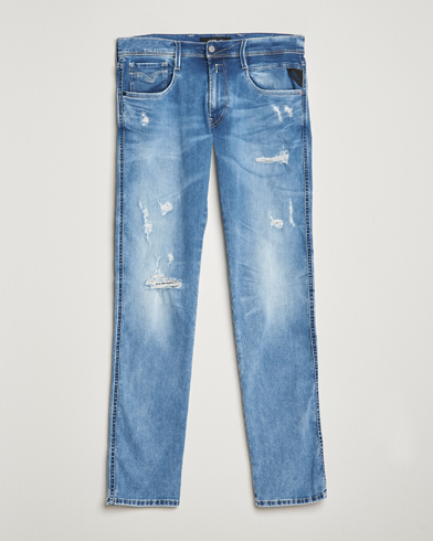 Herr | Slim fit | Replay | Anbass Hyperflex X-Lite Shredded Jeans Light Blue