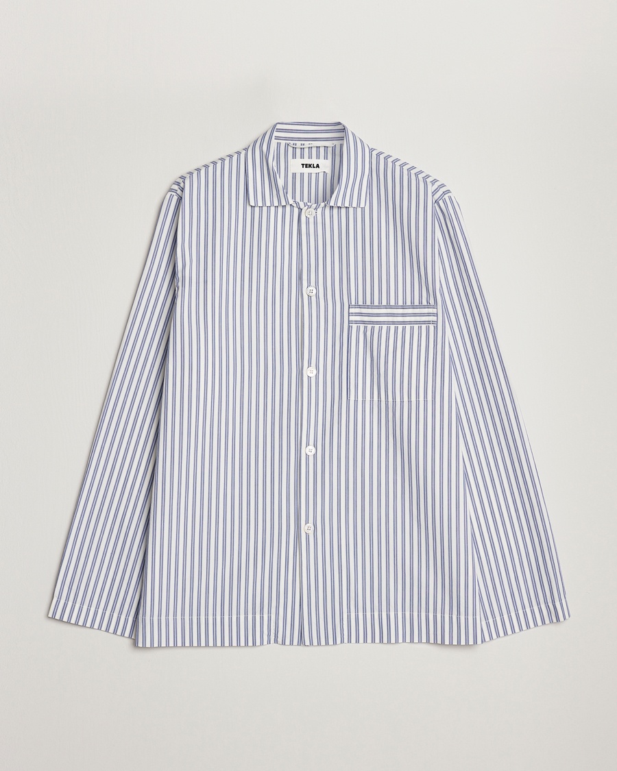 Tekla Poplin Pyjama Shirt Skagen Stripes – Blå