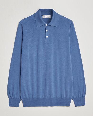 Herr | Quiet Luxury | Brunello Cucinelli | Cashmere/Wool Knitted Polo Oxford Blue