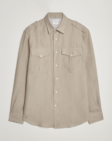 Herr | Overshirts | Brunello Cucinelli | Linen Canapa Safari Shirt Olive