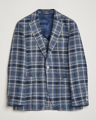 Herr | Kläder | Oscar Jacobson | Ferry Soft Checked Linen Blazer Blue