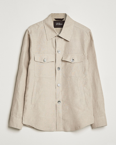 Herr | Overshirts | Oscar Jacobson | Maverick Linen Shirt Jacket Beige