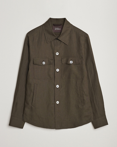 Herr | Skjortjackor | Oscar Jacobson | Maverick Linen Shirt Jacket Dark Green