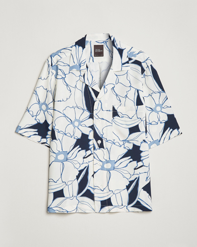 Herr | Kortärmade skjortor | Oscar Jacobson | Cuban Short Sleeve Flower Print Shirt White