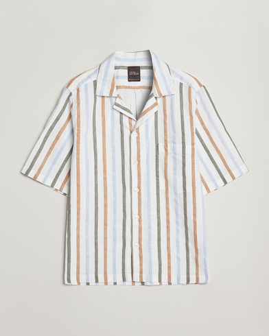 Herr | Oscar Jacobson | Oscar Jacobson | Cuban Short Sleeve Multi Stripe Shirt White