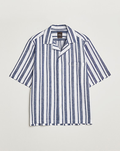 Herr | Oscar Jacobson | Oscar Jacobson | Cuban Short Sleeve Riviera Stripe Shirt White