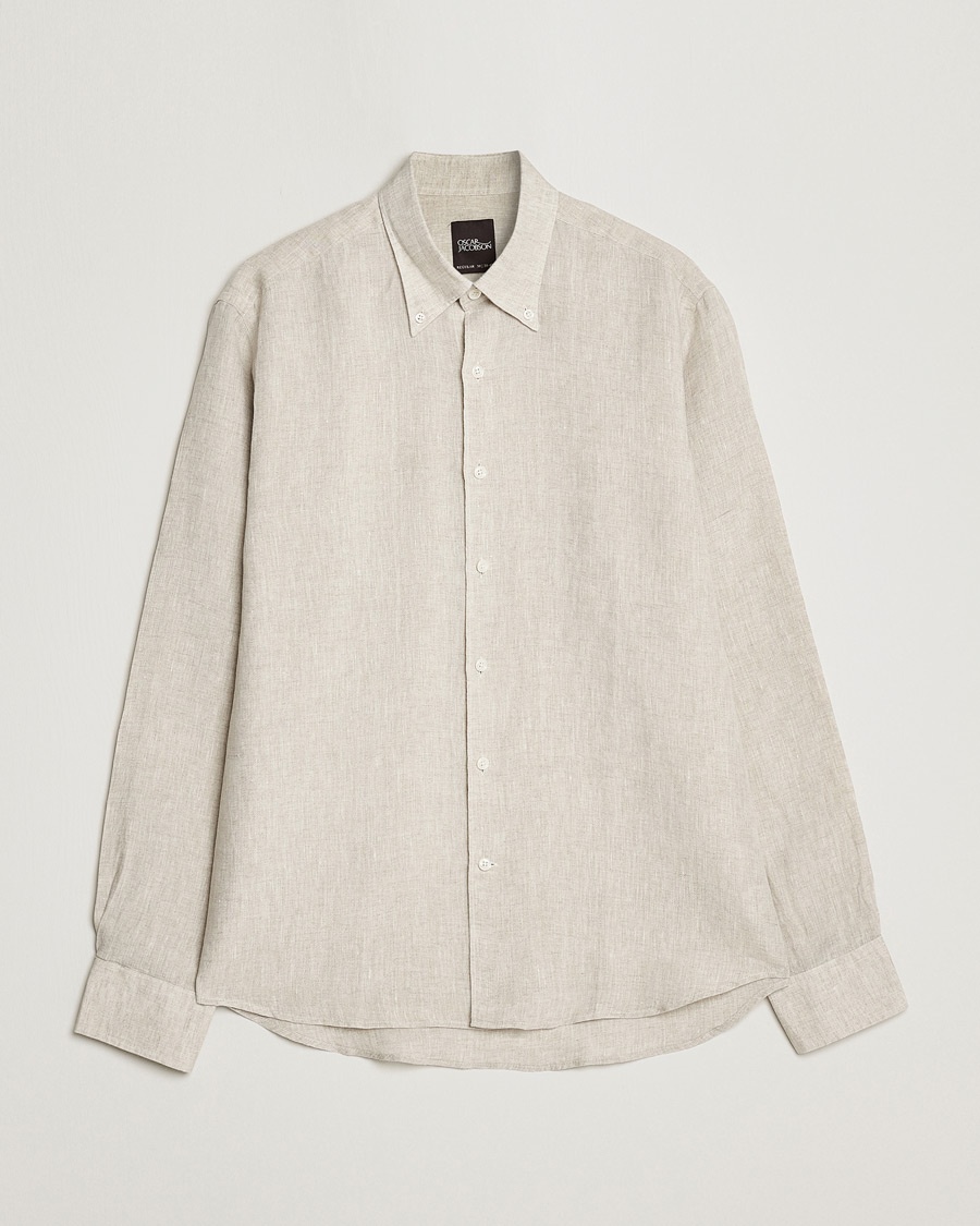  Regular Fit Button Down Linen Shirt Beige