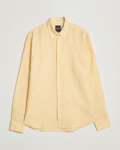 Herr |  | Oscar Jacobson | Regular Fit Button Down Linen Shirt Yellow