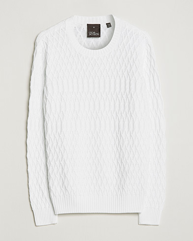 Herr | Stickade tröjor | Oscar Jacobson | Cotton Fisherman Sweatshirt White
