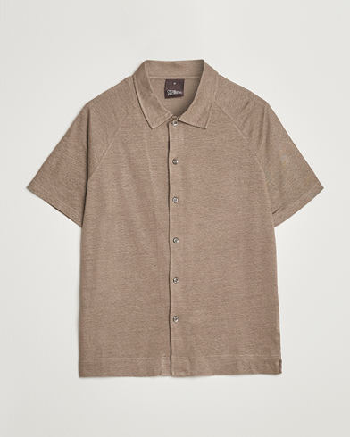 Herr | Kortärmade skjortor | Oscar Jacobson | Albin Short Sleeve Linen Polo Taupe