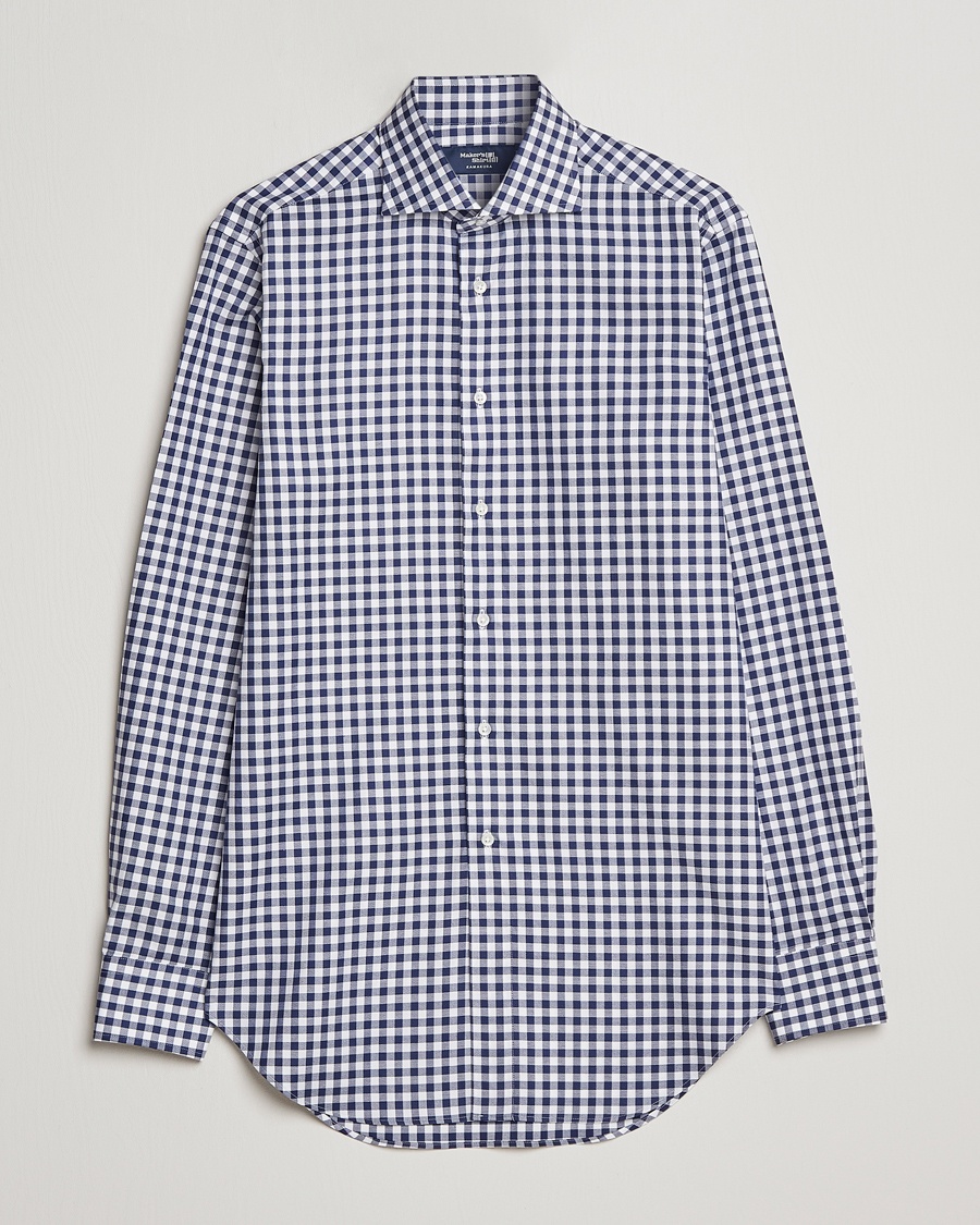Herr | Casualskjortor | Kamakura Shirts | Slim Fit Gingham Shirt Navy